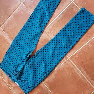Stevie Ankle slim straight leg teal polka dot corduroys